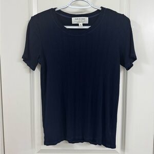 Anthropologie Navy Ribbed Short Sleeve Blouse